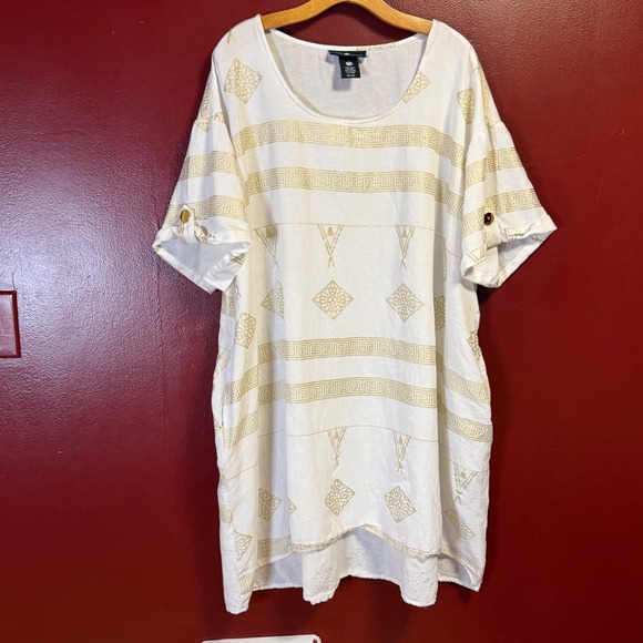 Ashley Stewart Dresses & Skirts - Ashley Stewart Linen Blend Tunic Dress Plus Size 18/20 White Gold Metallic